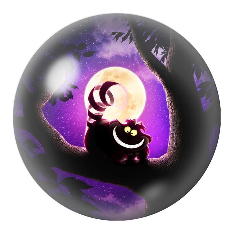 Cabochon en Verre Illustré Chat du Cheshire sous la Pleine Lune Violette 12 à 25mm