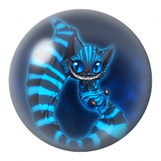 Cabochon en Verre Illustré Chat du Cheshire Bleu Lumineux 12 à 25mm pour la Création de Bijoux Fantaisie - DIY