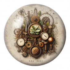 Cabochon en Verre Illustré Mécanismes du Temps et Succulente 12 à 25mm pour la Création de Bijoux Fantaisie - DIY