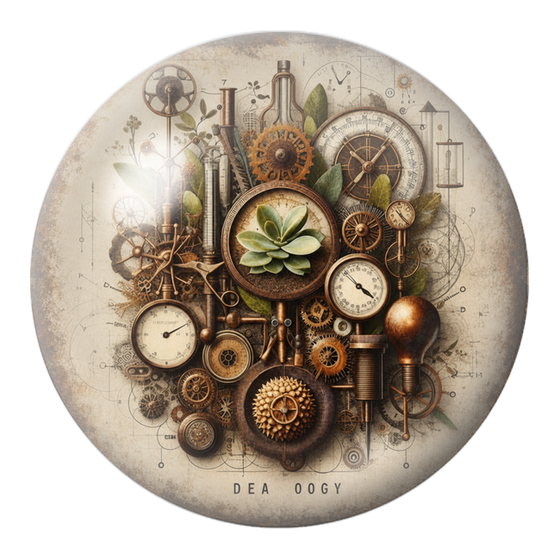 Cabochon en Verre Illustré Mécanismes du Temps et Succulente 12 à 25mm