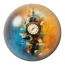 Cabochon en Verre Illustré Horloge Fantastique Bleue et Orange 12 à 25mm pour la Création de Bijoux Fantaisie - DIY