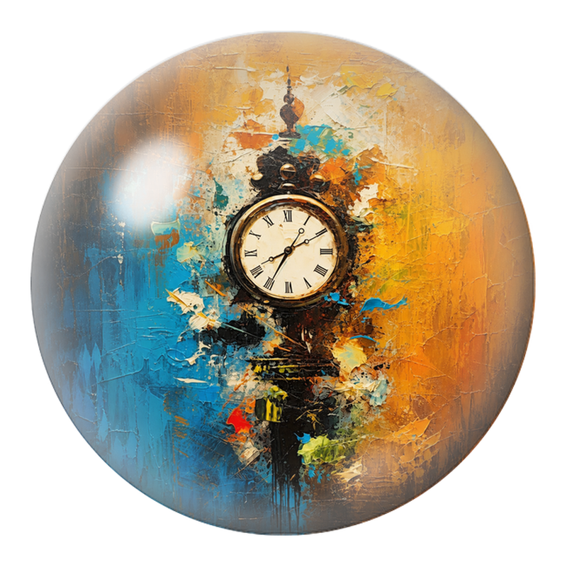 Cabochon en Verre Illustré Horloge Fantastique Bleue et Orange 12 à 25mm