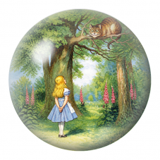 Cabochon en Verre Illustré Alice face au Chat du Cheshire 12 à 25mm pour la Création de Bijoux Fantaisie - DIY