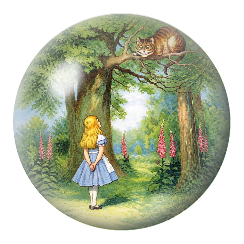 Cabochon en Verre Illustré Alice face au Chat du Cheshire 12 à 25mm