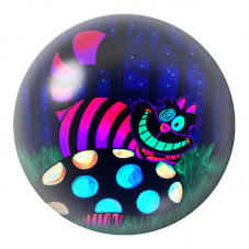 Cabochon en Verre Illustré Chat du Cheshire sur un Champignon Lumineux 12 à 25mm pour la Création de Bijoux Fantaisie - DIY