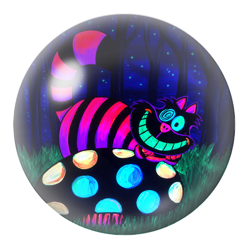Cabochon en Verre Illustré Chat du Cheshire sur un Champignon Lumineux 12 à 25mm
