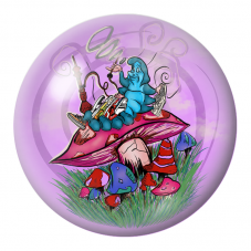 Cabochon en Verre Illustré Chenille Bleue sur son Champignon 12 à 25mm pour la Création de Bijoux Fantaisie - DIY