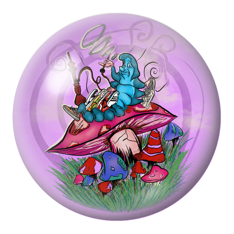 Cabochon en Verre Illustré Chenille Bleue sur son Champignon 12 à 25mm