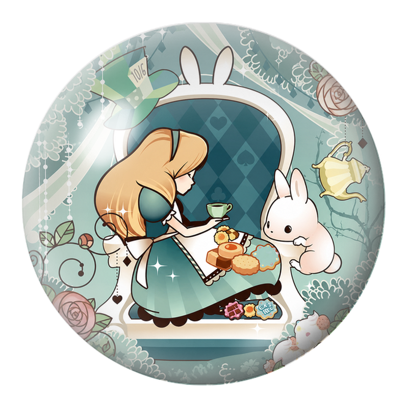 Cabochon en Verre Illustré Alice au Goûter avec le Lapin Blanc 12 à 25mm
