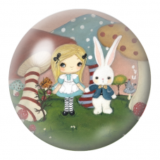 Cabochon en Verre Illustré Alice et le Lapin Blanc parmi les Champignons 12 à 25mm pour la Création de Bijoux Fantaisie - DIY