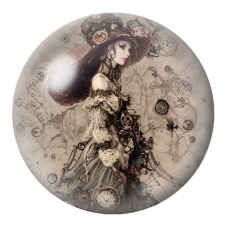 Cabochon en Verre Illustré Chapelière Steampunk aux Rouages 12 à 25mm pour la Création de Bijoux Fantaisie - DIY