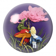 Cabochon en Verre Illustré Alice face à la Chenille et au Chat Rose 12 à 25mm pour la Création de Bijoux Fantaisie - DIY