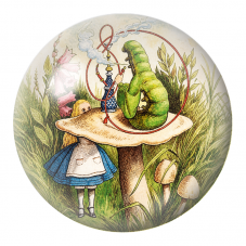 Cabochon en Verre Illustré Alice et la Chenille sur le Champignon 12 à 25mm pour la Création de Bijoux Fantaisie - DIY