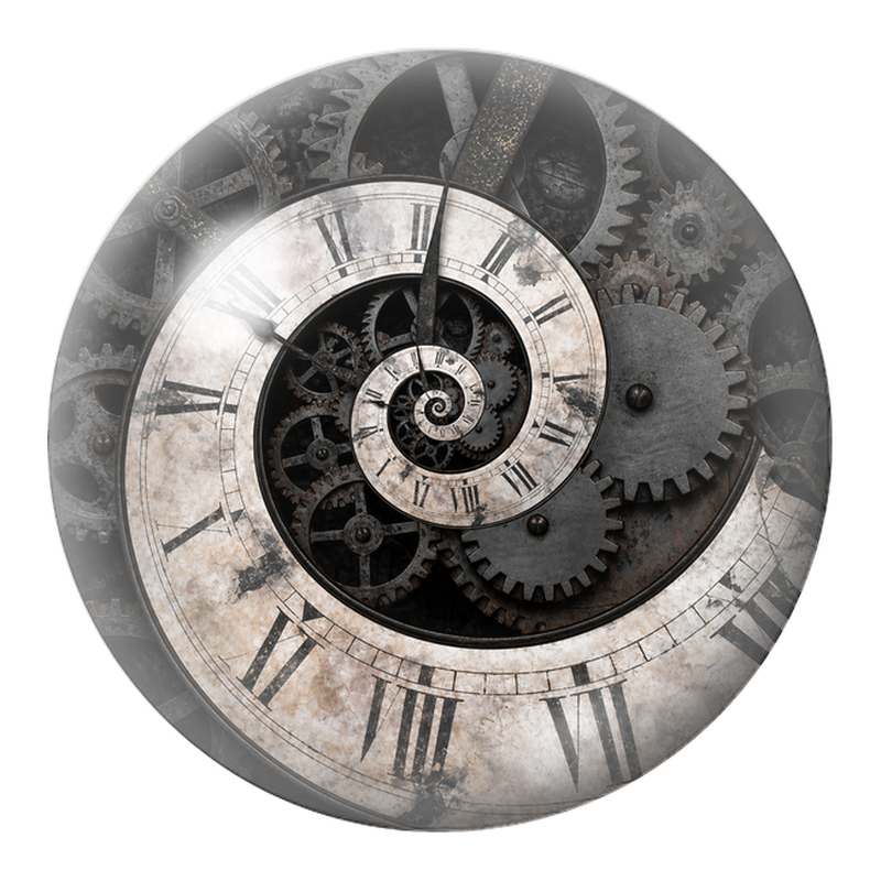 Cabochon en Verre Illustré Horloge Spirale aux Rouages Noirs 12 à 25mm