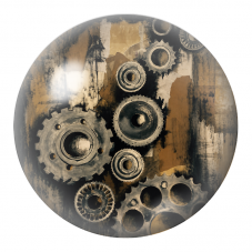 Cabochon en Verre Illustré Rouages Industriels sur Fond Abstrait 12 à 25mm pour la Création de Bijoux Fantaisie - DIY