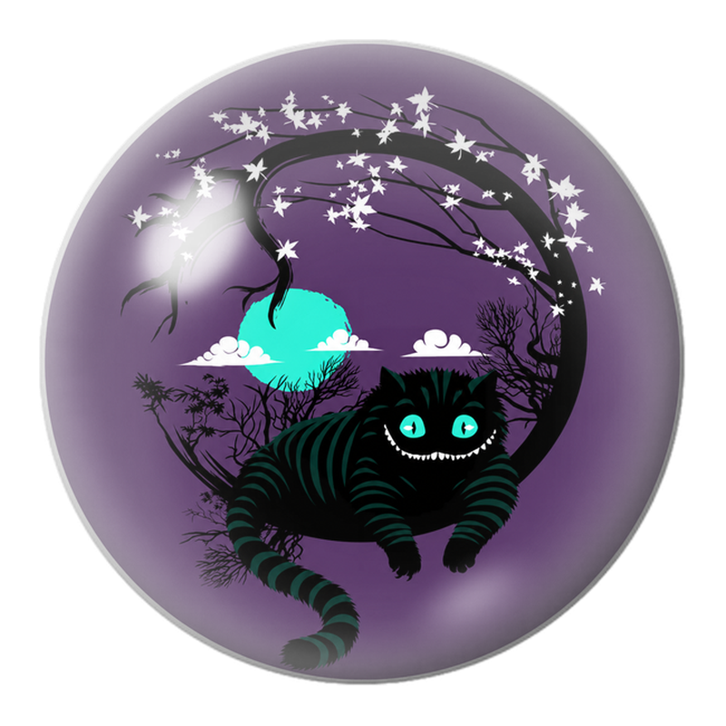 Cabochon en Verre Illustré Chat du Cheshire sous la Lune Turquoise 12 à 25mm