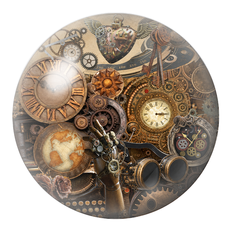 Cabochon en Verre Illustré Cabinet Steampunk aux Horloges 12 à 25mm