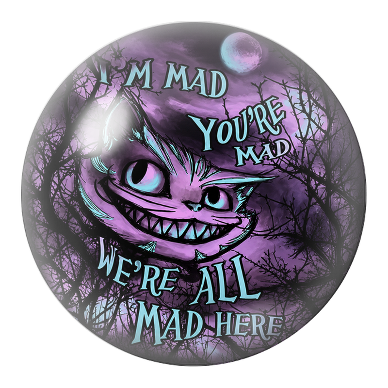 Cabochon en Verre Illustré Chat du Cheshire dans la Forêt des Fous 12 à 25mm
