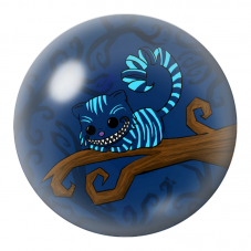 Cabochon en Verre Illustré Chat du Cheshire Bleu sur une Branche 12 à 25mm pour la Création de Bijoux Fantaisie - DIY