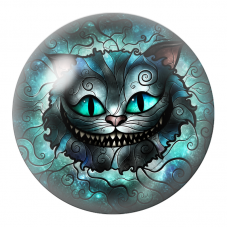 Cabochon en Verre Illustré Visage du Chat du Cheshire Turquoise 12 à 25mm pour la Création de Bijoux Fantaisie - DIY