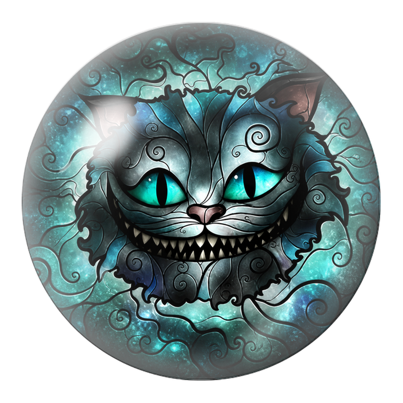 Cabochon en Verre Illustré Visage du Chat du Cheshire Turquoise 12 à 25mm
