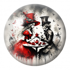 Cabochon en Verre Illustré Goûter d’Alice et du Chapelier en Rouge 12 à 25mm pour la Création de Bijoux Fantaisie - DIY