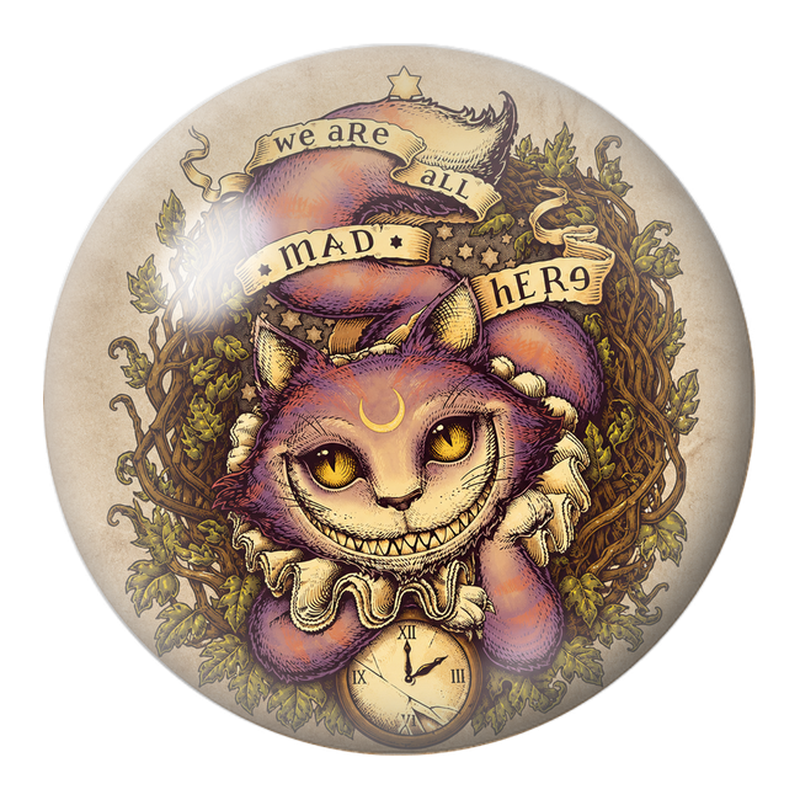 Cabochon en Verre Illustré Chat du Cheshire et la Citation des Fous 12 à 25mm