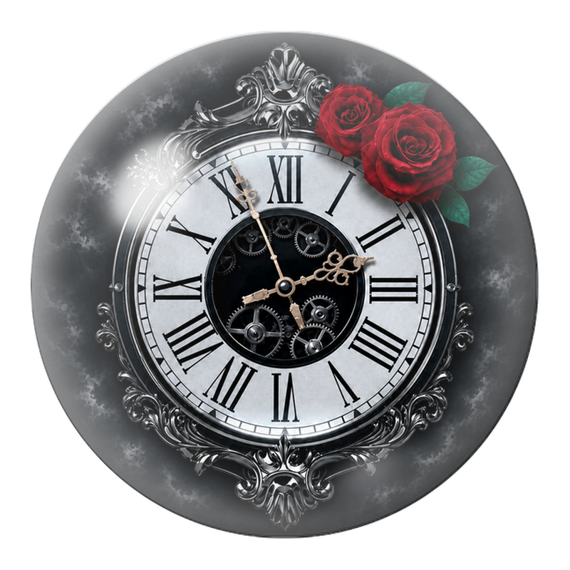 Cabochon en Verre Illustré Horloge Gothique aux Roses Rouges 12 à 25mm