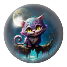 Cabochon en Verre Illustré Chat du Cheshire sous la Pleine Lune 12 à 25mm pour la Création de Bijoux Fantaisie - DIY