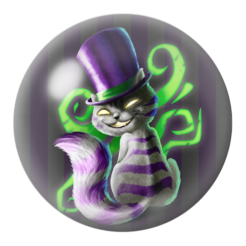 Cabochon en Verre Illustré Chat du Cheshire au Haut-de-Forme Violet 12 à 25mm