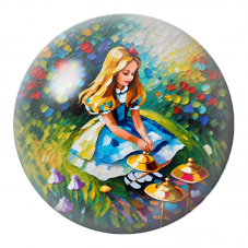 Cabochon en Verre Illustré Alice parmi les Champignons Dorés 12 à 25mm pour la Création de Bijoux Fantaisie - DIY