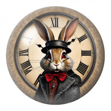 Cabochon en Verre Illustré Lapin Blanc Élégant devant l’Horloge 12 à 25mm pour la Création de Bijoux Fantaisie - DIY