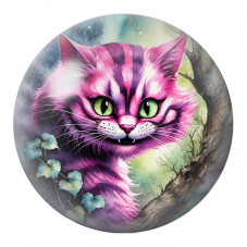 Cabochon en Verre Illustré Chat du Cheshire Rose dans l’Arbre 12 à 25mm pour la Création de Bijoux Fantaisie - DIY
