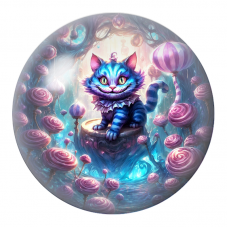 Cabochon en Verre Illustré Chat du Cheshire Bleu au Jardin de Sucettes 12 à 25mm pour la Création de Bijoux Fantaisie - DIY