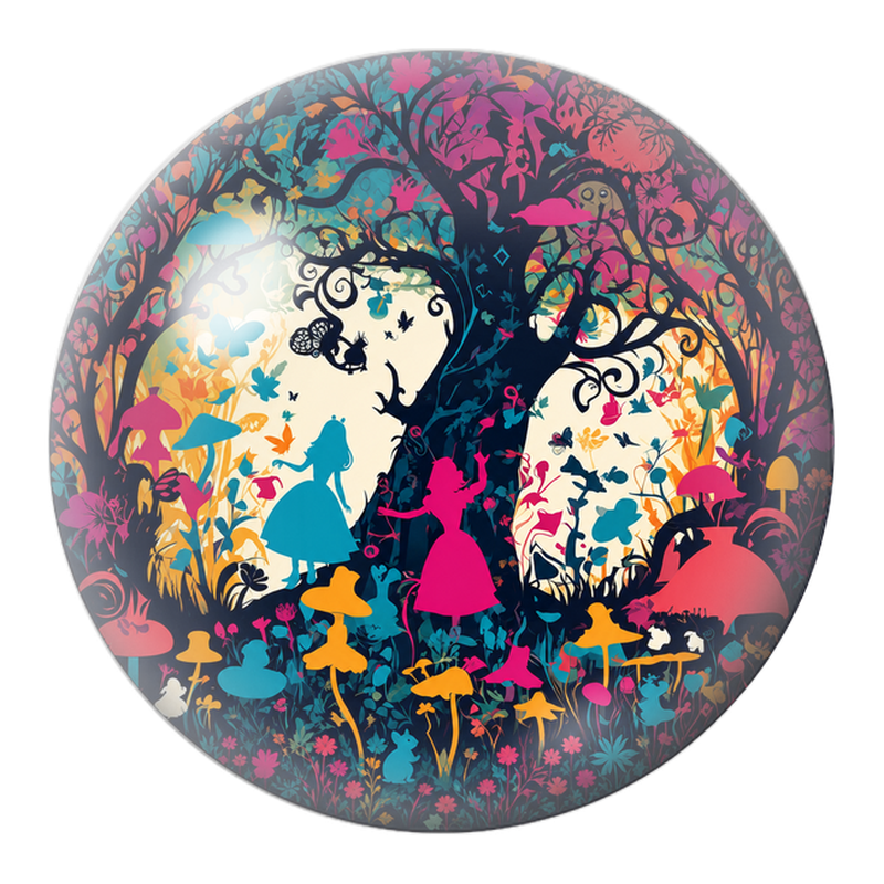 Cabochon en Verre Illustré Silhouettes d’Alice dans la Forêt Colorée 12 à 25mm