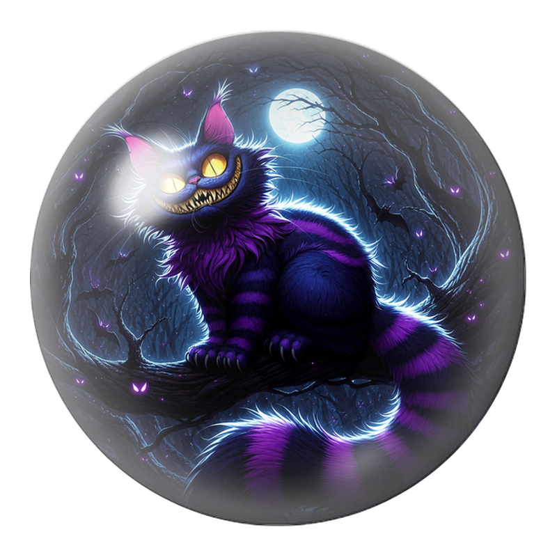 Cabochon en Verre Illustré Chat du Cheshire Violet sous la Lune 12 à 25mm