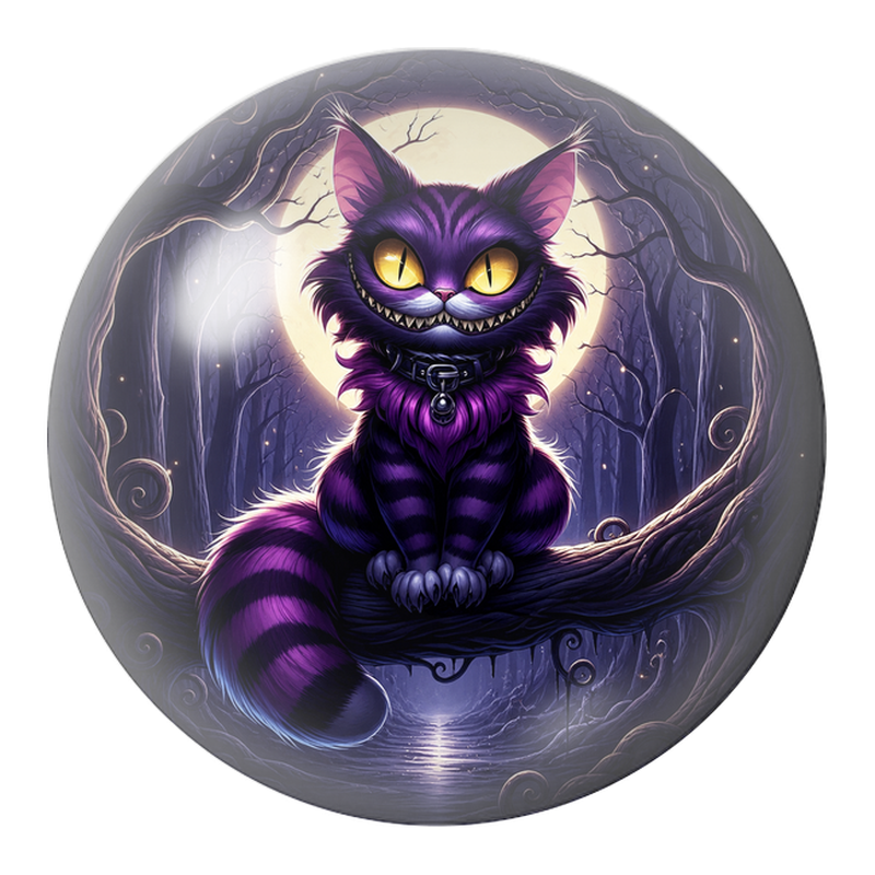 Cabochon en Verre Illustré Chat du Cheshire au Collier sous la Lune 12 à 25mm