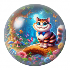 Cabochon en Verre Illustré Chat du Cheshire parmi les Fleurs et Papillons 12 à 25mm pour la Création de Bijoux Fantaisie - DIY