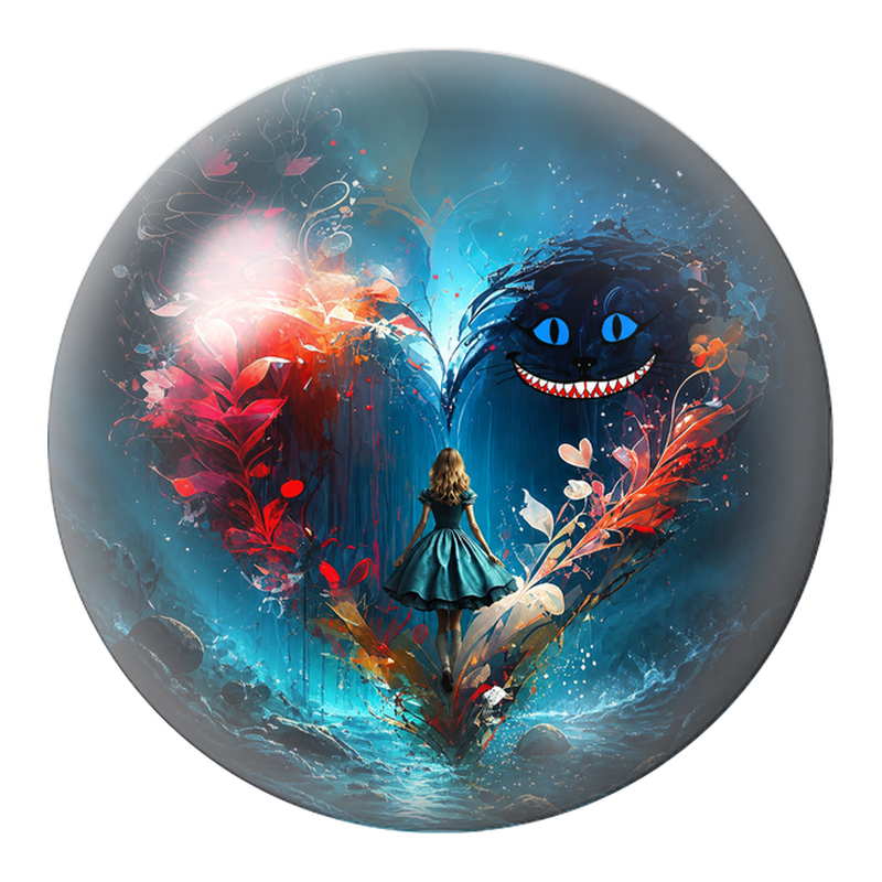 Cabochon en Verre Illustré Alice face au Sourire du Chat du Cheshire 12 à 25mm