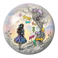 Cabochon en Verre Illustré Alice devant l’Arbre aux Directions 12 à 25mm pour la Création de Bijoux Fantaisie - DIY