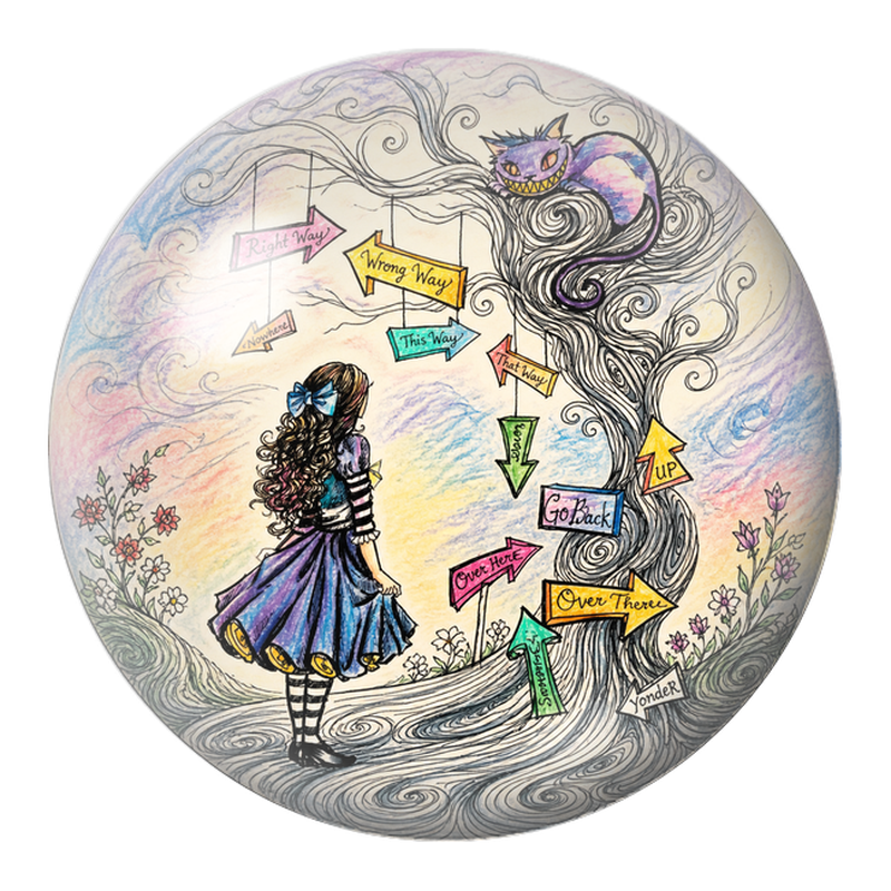 Cabochon en Verre Illustré Alice devant l’Arbre aux Directions 12 à 25mm