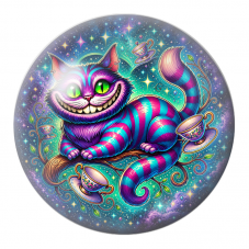 Cabochon en Verre Illustré Chat du Cheshire Cosmique aux Tasses de Thé 12 à 25mm pour la Création de Bijoux Fantaisie - DIY