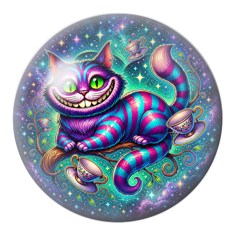 Cabochon en Verre Illustré Chat du Cheshire Cosmique aux Tasses de Thé 12 à 25mm