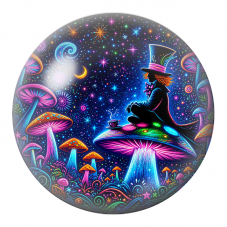 Cabochon en Verre Illustré Chapelier sous le Ciel de Champignons Néon 12 à 25mm pour la Création de Bijoux Fantaisie - DIY