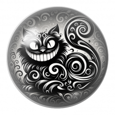 Cabochon en Verre Illustré Chat du Cheshire Noir aux Volutes Blanches 12 à 25mm pour la Création de Bijoux Fantaisie - DIY