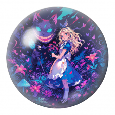 Cabochon en Verre Illustré Alice et le Chat du Cheshire à la Montre 12 à 25mm pour la Création de Bijoux Fantaisie - DIY