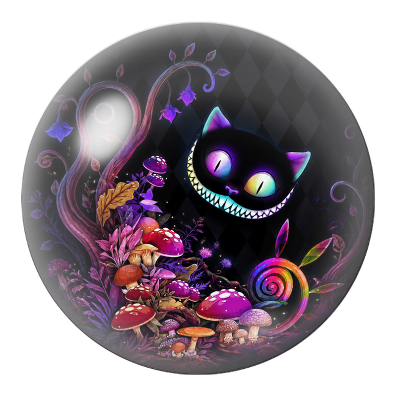 Cabochon en Verre Illustré Visage du Chat du Cheshire au Jardin Sombre 12 à 25mm