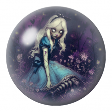 Cabochon en Verre Illustré Alice Sombre aux Yeux Blancs 12 à 25mm pour la Création de Bijoux Fantaisie - DIY