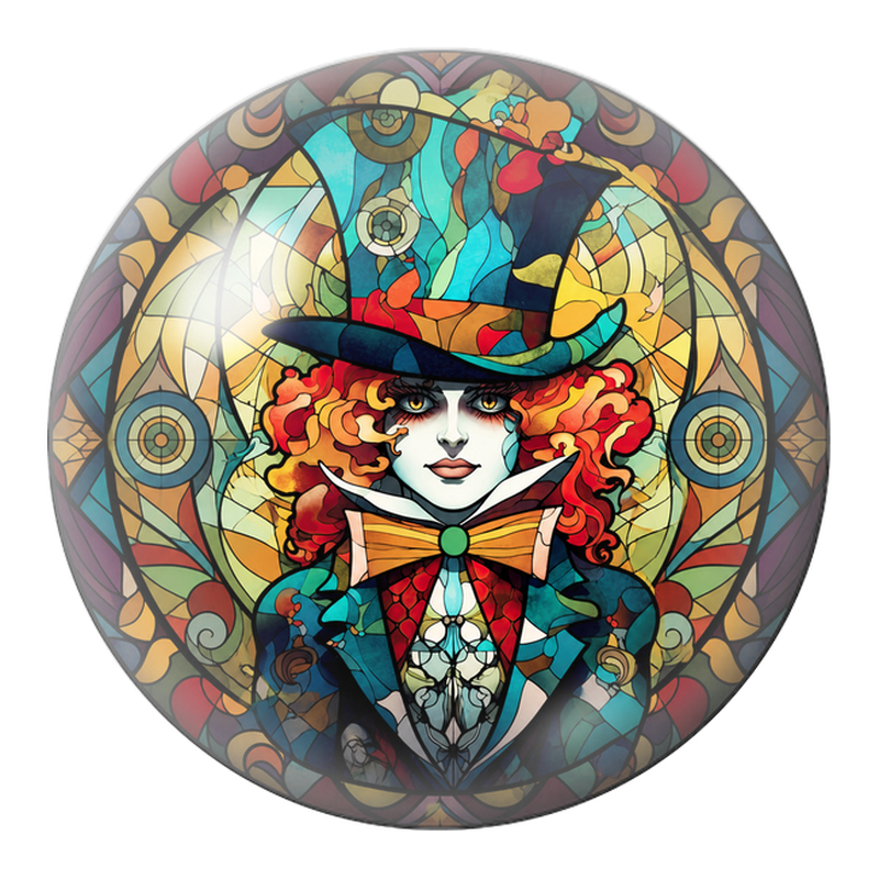 Cabochon en Verre Illustré Chapelier en Vitrail Multicolore 12 à 25mm