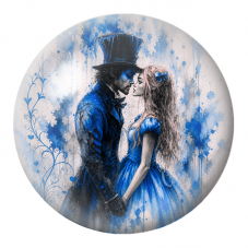 Cabochon en Verre Illustré Alice et le Chapelier en Aquarelle Bleue 12 à 25mm pour la Création de Bijoux Fantaisie - DIY